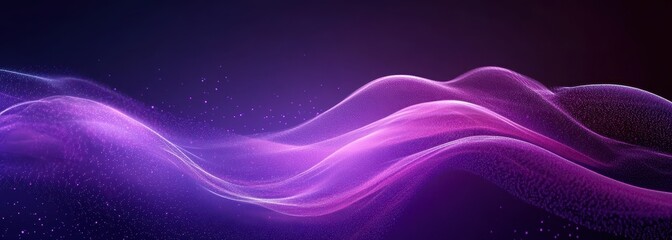 Poster - Abstract flowing waves in vibrant shades of purple and pink with a subtle glowing effect creating a dreamy and tranquil digital background.