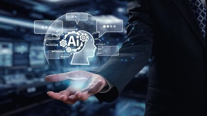 Poster - human interact with ai artificial intelligence brain processor in concept of ai artificial intellige
