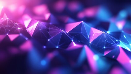 Aufkleber - Abstract geometric design featuring vibrant purple and blue triangular shapes interconnected by glowing lines on a futuristic background