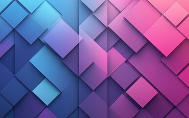 Poster - Abstract geometrical background with vibrant shades of blue and pink featuring layered squares and rectangles in a modern artistic style