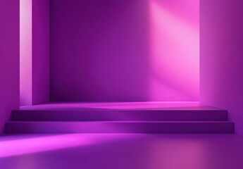 Poster - Abstract minimalist interior scene with purple lighting and geometric shapes creating a modern and stylish atmosphere for creative design projects