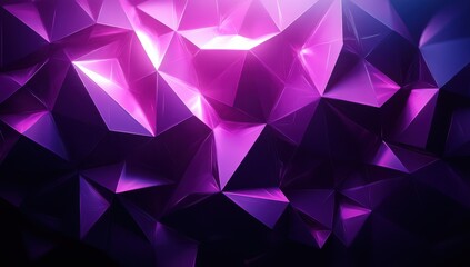 Poster - Abstract Pink and Purple Triangular Shapes with Reflection and Light Effects on Dark Background for Modern Design and Technology Themes