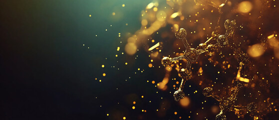 Poster - A stunning display of golden particles glowing against a dark background, creating a dynamic and captivating visual effect.
