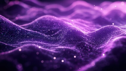 Poster - Abstract purple wave pattern with luminous sparkles creating a mystical atmosphere, suitable for backgrounds, presentations, or artistic projects