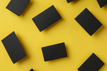 Poster - a striking juxtaposition of black rectangles on a vibrant yellow backdrop creates a modern and minim