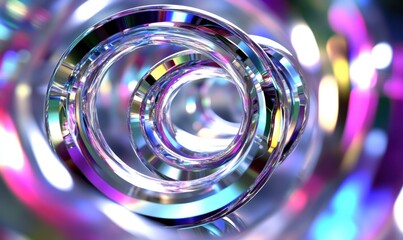 Iridescent swirling glass rings abstract background design element