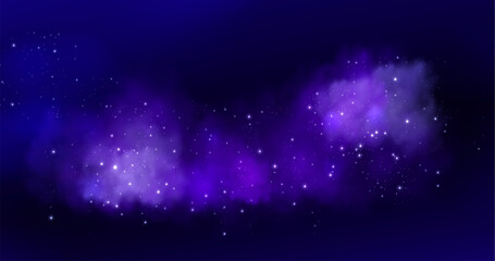 Wall Mural - sparkly purple smoke cloud or fog on dark background. magical mist with glowing particles and stars.