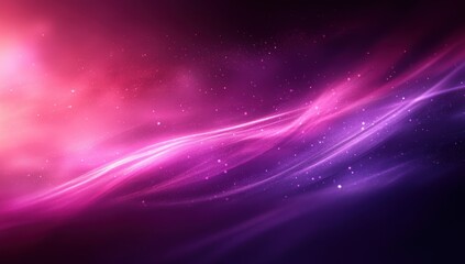 Poster - Abstract waves of pink and purple light creating a dreamy atmosphere with scattered stars in a cosmic background for artistic and digital design uses