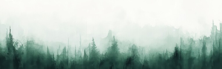 Poster - Elegant gradient of pencil strokes showcasing a serene forest landscape at dawn with mist enveloping the trees