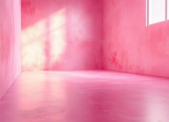 Poster - Bright Pink Room Interior with Soft Light and Spacious Floor Ideal for Creative Design and Artistic Photography Backgrounds and Presentations