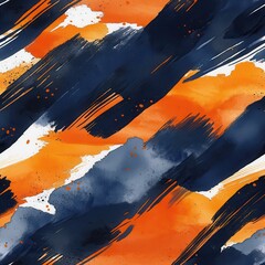 Fototapete - Bold doodle cartoon drawings in watercolor style featuring dynamic orange and navy blue brush strokes