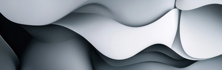Poster - Abstract monochrome pattern showcasing flowing curves in muted gray tones with gentle depth and texture