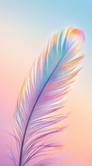Fototapete - Colorful feather in soft pastel tones against a blurred background capturing the essence of nature's beauty and intricacy