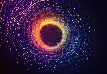 Fototapete - Colorful Abstract Design of Spiraling Dots Creating a Vibrant Energy Flow in a Digital Style Against a Dark Background