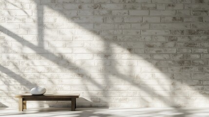 Poster - Crisp white brick wall adorned with streaks under warm sunlight creating a minimalist aesthetic in an indoor space