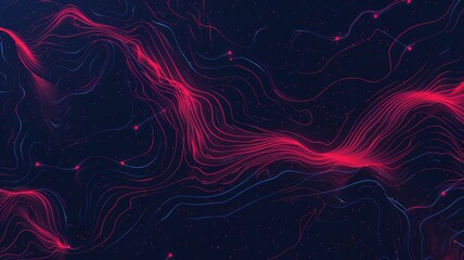 Poster - A minimalistic sci-fi background featuring flowing lines in vibrant red and blue against a dark backdrop. Ideal for technology-themed designs or artistic projects.