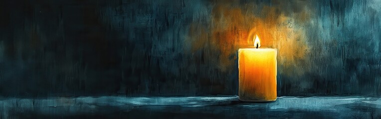 Aufkleber - Close-up of a flickering candle illuminating a dark space with warm tones in a serene setting