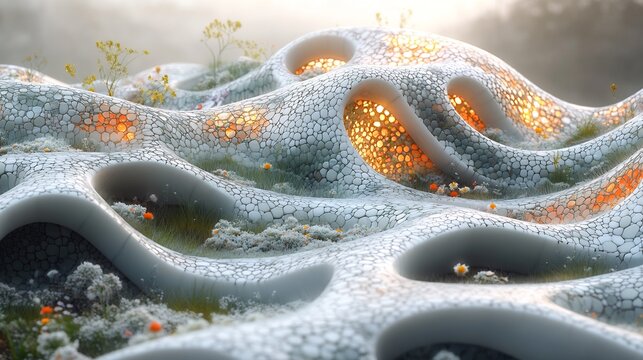 Organic Structure Glows Softly Dewy Morning Light. AI Generated