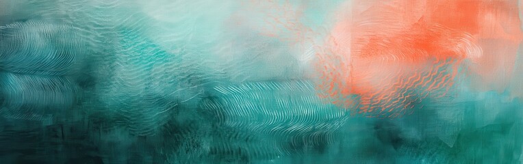 Leinwandbilder - Echoes of teal and coral blend in soft strokes creating an ethereal atmosphere in an abstract composition