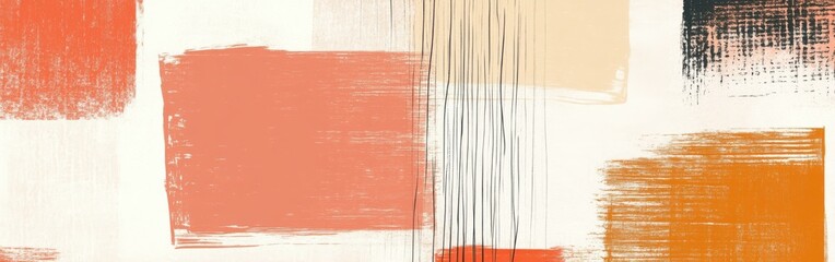 Poster - Minimalist amber and pencil strokes blend in an abstract artwork with subtle shapes and texture