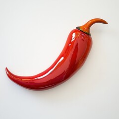 Poster - Vibrant red chili pepper showcasing glossy texture placed on a neutral backdrop for culinary representation and decoration