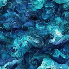 Fototapete - Intricate doodle cartoon illustrations featuring swirling patterns in shades of blue and green