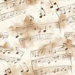 Aufkleber - Gentle watercolor doodle design featuring musical notes and sheet music for creative backgrounds