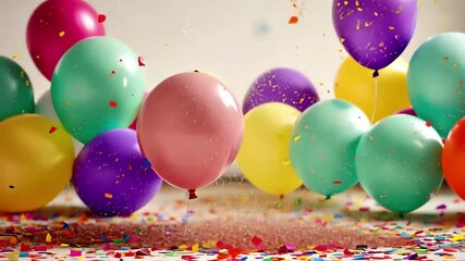 Poster - Colorful balloons and confetti create a festive atmosphere in this vibrant animation showcasing celebration moments in stunning 4K quality