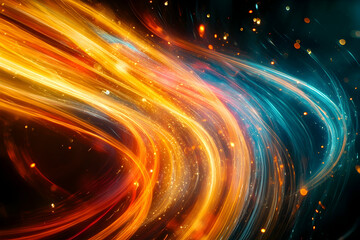 Poster - Dynamic Abstract Light Streaks in Orange and Blue Creating a Swirling Effect