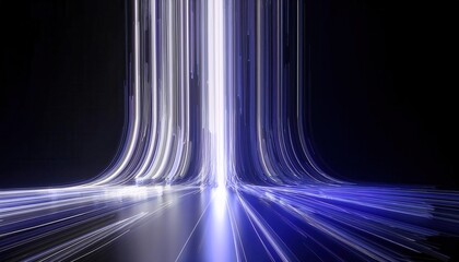 Leinwandbilder - futuristic glowing data stream in a dark digital void, abstract neon light trails forming a vertical energy flow, sci-fi design for technology themes