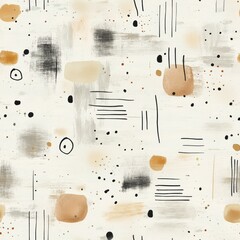 Fototapete - Gentle doodle cartoon drawings in soft watercolor style featuring abstract shapes and lines on a light background