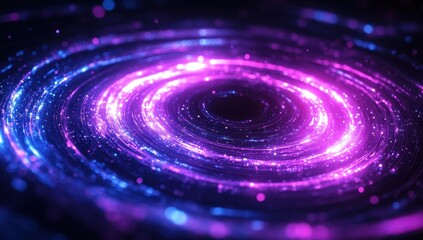 Poster - Cosmic swirl of vibrant purple and blue light particles creating a mesmerizing galactic vortex in a starry space background for abstract art imagery