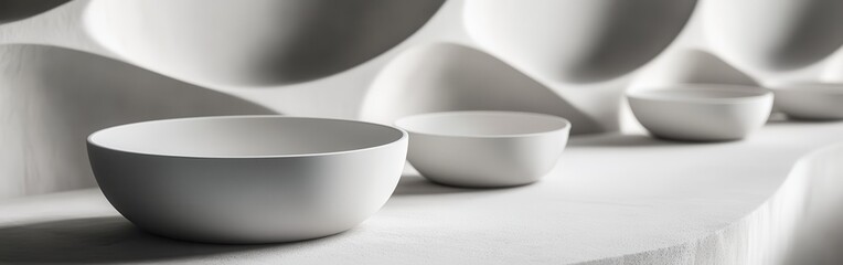 Aufkleber - Elegant monochromatic table setting featuring minimalist bowls in pastel gray with textured backdrop
