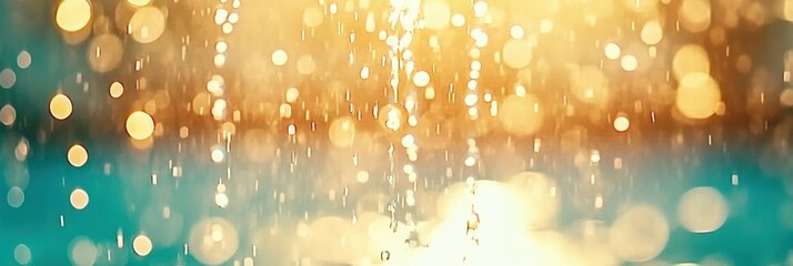 Wall Mural - a close-up image capturing the splendid beauty of golden raindrops falling on a calm, turquoise surf