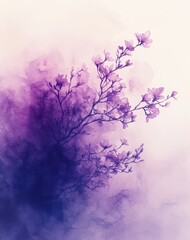 Poster - Delicate Violet Orchid Blooms Emerging from Colorful Watercolor Background in Soft Pastel Tones for Artistic and Nature-Inspired Visuals