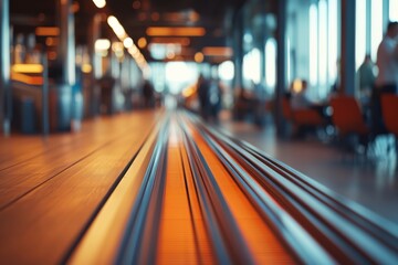 Poster - A glass vial moves along a smooth conveyor belt in a pharmaceutical environment, with blurred machinery background emphasizing the advanced technology at work