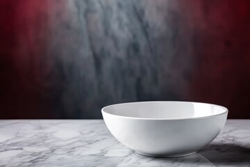 Poster - Sleek white bowl sits gracefully on a polished marble countertop, surrounded by a minimalistic kitchen ambiance, inviting creativity with its ample copy space