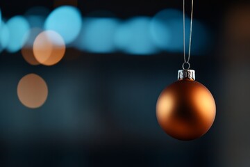 Aufkleber - A stunning ornament hangs in a peaceful holiday atmosphere, reflecting vibrant silver and blue lights against a soft, blurred dark backdrop