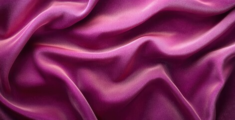 Poster - Elegant flowing texture of luxurious pink satin fabric with soft waves and gentle shine creating a rich visual appeal for backgrounds and designs.