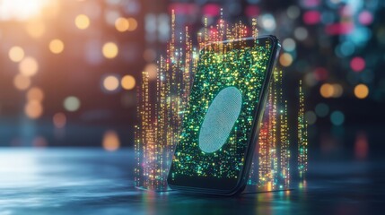 Poster - close-up of a fingerprint on a smartphone screen illustrating security and personalization in mobile