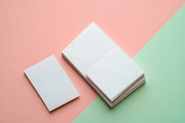 Poster - Minimalist Studio Shot of Stacked White Papers on Pastel Background