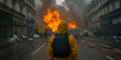 © Siasart - Realistic Photo Of A Man In Yellow Hoodie Looks At Burning Building