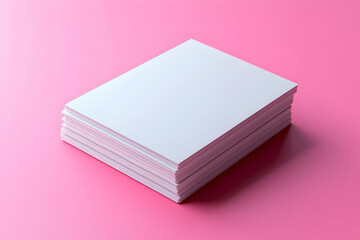 Poster - Photorealistic rendering of a Small Stack of Pristine Paper on Pink Backdrop