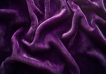 Poster - Elegant purple velvet fabric with smooth texture, flowing drapes and soft sheen creating a luxurious backdrop for various creative projects and displays