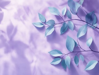 Poster - Elegant Soft Purple Background with Fresh Green Leaves Creating a Calm and Serene Atmosphere for Nature and Wellness Themes