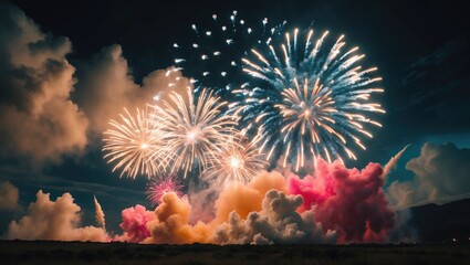 Poster - Colorful pyrotechnics lighting up the evening sky