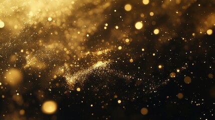 Poster - Golden particles swirling in a dark background create a magical and enchanting atmosphere for celebrations and events