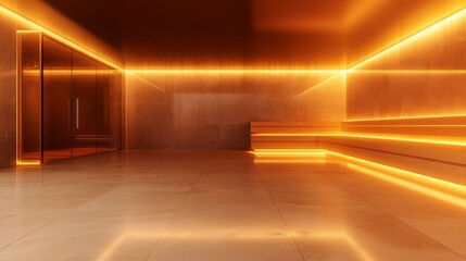 Poster - Featuring smooth marble surfaces, this steam room offers a serene atmosphere enhanced by soft, ambient lighting, perfect for unwinding and tranquility