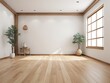 © MdAbdul - Empty room with wooden floor and plant in pot 3d render