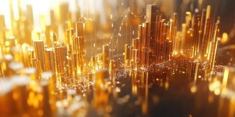 Poster - Visual representation of data analysis with vibrant golden city skyline in abstract form at sunset